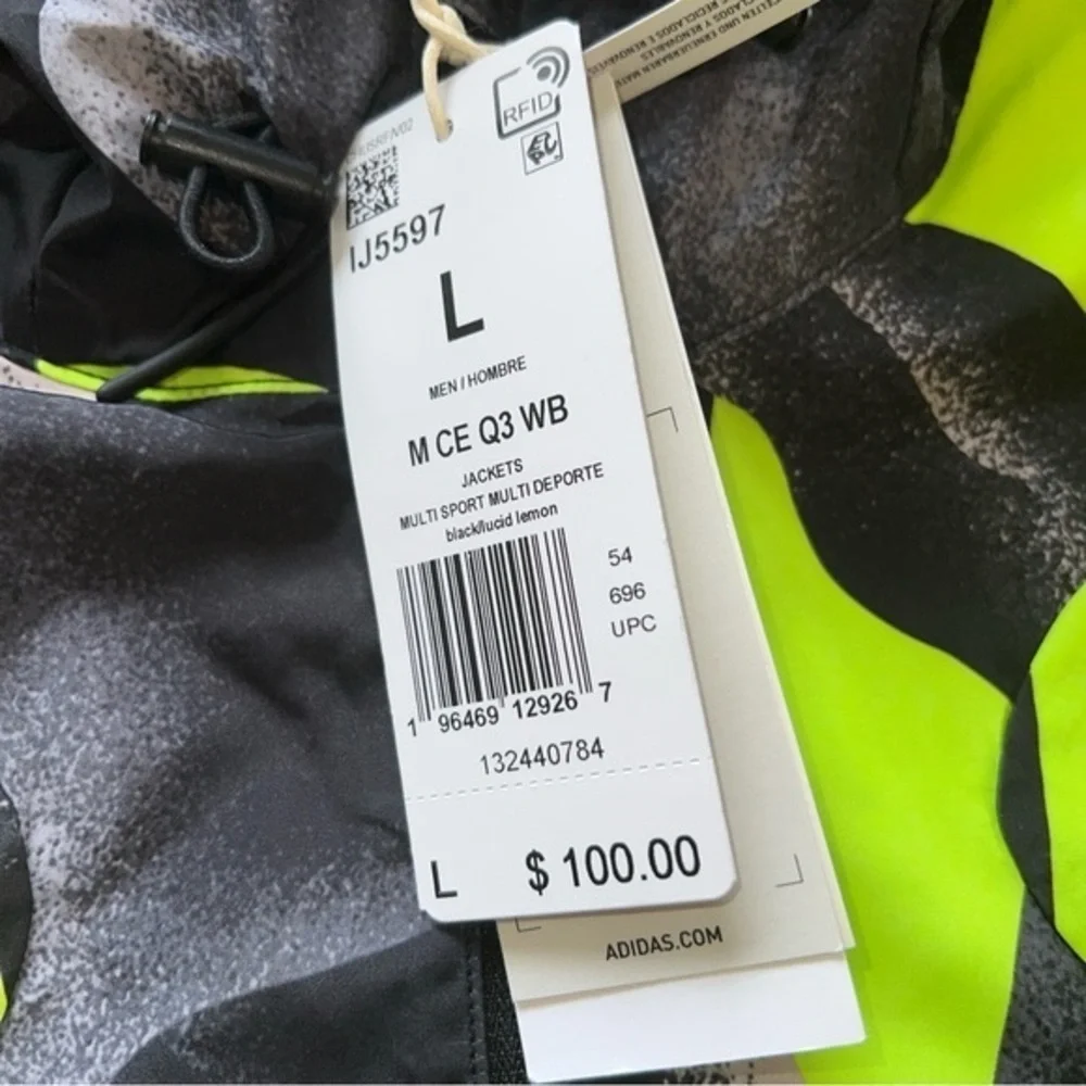 NWT Adidas Men's Large Urban Rain Black Zipup Hooded Jacket 🔥$100 (H)‎